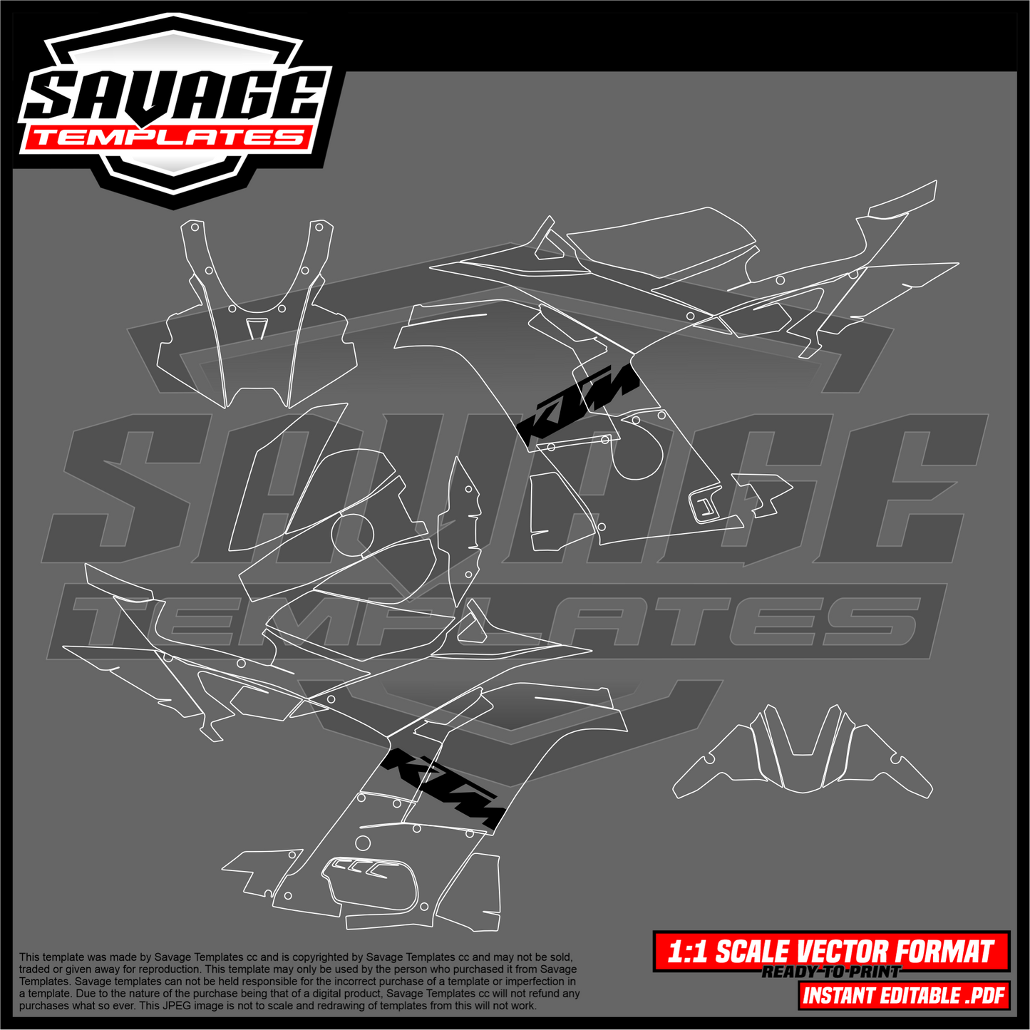 Graphics template for KTM RC990 Track bike OEM fairings