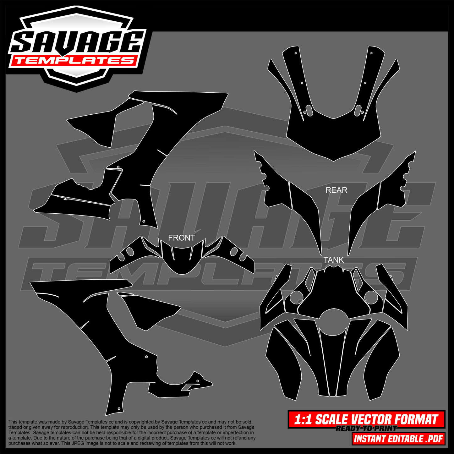 Graphics template for Yamaha r1 road bike 2014 - 2019